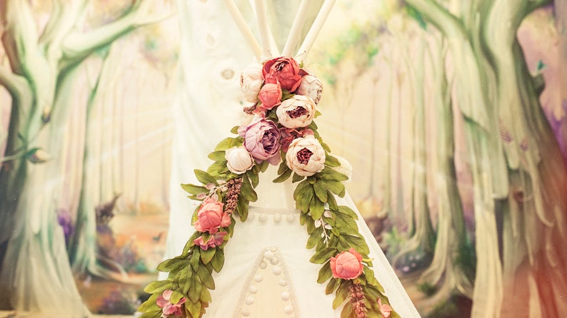 Teepee Topper from Peonies Garland Nursery garland Wedding garland Floral Garland for Boho Teepee Decor