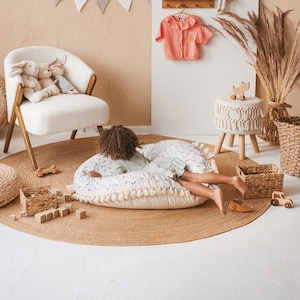 Kids Floor Round Cushion, Pillow Seating, Playroom White Floor Pillow ...