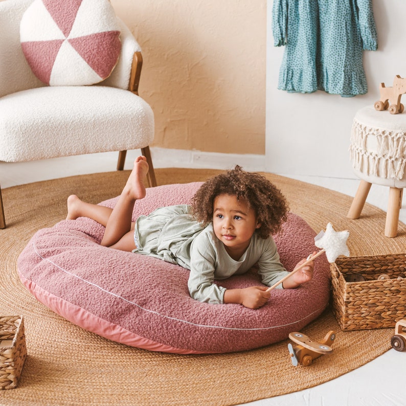 Round Floor Pillow, Large Floor Cushion, Corner Floor Cushion, Floor Pouf, Toddler Floor Cushion, Kids Floor Couch, Minimalist Floor Pillow Rose