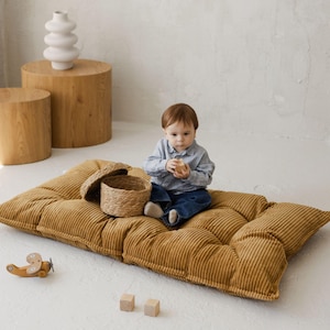Mustard Tufted Floor Cushion, Corduroy Floor Pillow, French Style Floor Cushion, Boho Seating Pad, Window Seating, Floor Sofa, Home Decor