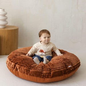 Terracotta Kids Floor Cushion, Corduroy Floor Pillow, Round Floor Pouf, Montessori Floor Seat, Large Soft Cushion, Kids Seating Pillow