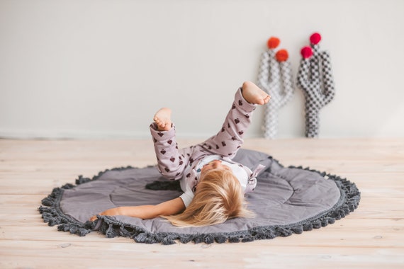 Alfombra de juegos para bebés con borlas, alfombra de juegos tipi redonda,  accesorios tipi, alfombra de