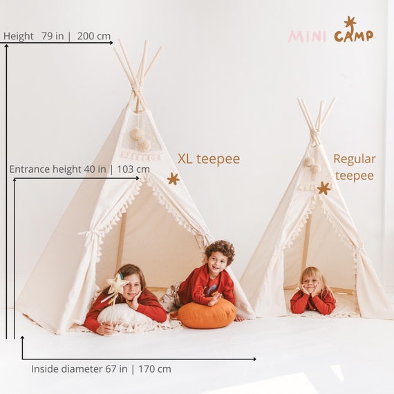 Tenda Teepee per bambini extra large, Tenda Tipi XL per bambini con  decorazioni in nappa, Teepee Boho, Tenda per bambini, Teepee per interni  per bambini, Accenti per la camera dei bambini 