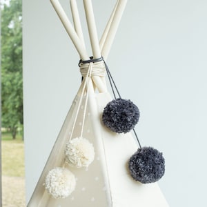 Graphite & Light Grey (Silver) Pom-Pom Balls for Teepee or Room Décor