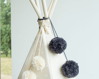 Graphite Teepee Pom Poms Accessory for Teepee Decoration