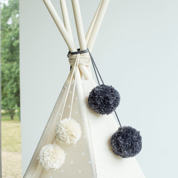 Graphite Teepee Pom Poms Accessory for Teepee Decoration