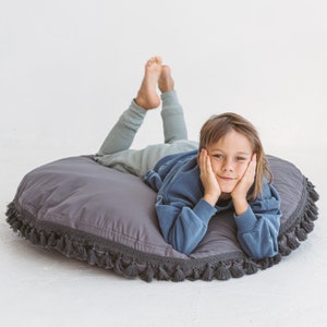 Grey reading nook cushion, cozy floor pillow perfect birthday gift for kids
