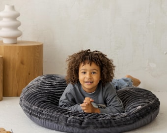 Dunkelgraues Kinder Bodenkissen, Pouf Bodenkissen Für Kinder, Weiches Boden-Sitzkissen, Großes Montessori Spielsofa, Kindergeburtstagsgeschenk für Sie