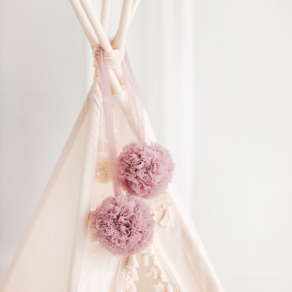 Tulle Pom Pom, Teepee Topper Garland, Tulle Pom Pom Balls, Tent Garland, Play Tent Accessories, Tipi Canopy Pom Pom, Tulle Teepee, Wedding