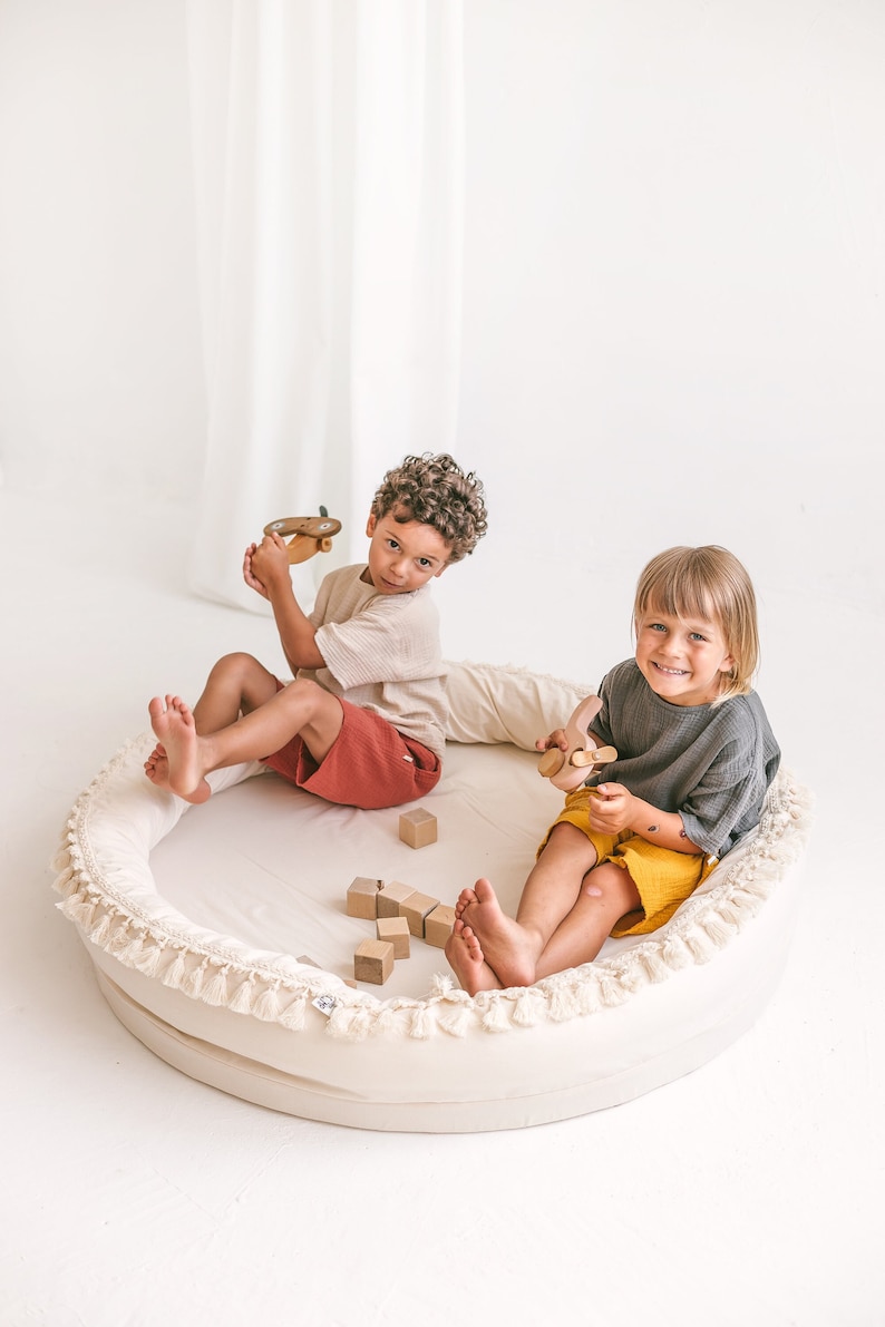 Round Baby Nest, Toddler Floor Cushion, Kids Playroom Decor, Reading Nook Mat, Large Cotton Floor Pillow, Playmat, Toddler Cushion for Lawn image 1