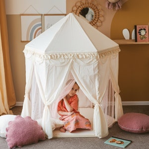 Indoor Play Tent, Kids Tent, Nursery Tent, Canvas Teepee For Kids, Children Teepee, Play Teepee, Party Teepee, Toddler Teepee, White Teepee imagem 4