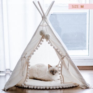 Tienda para gatos, tipi para gatos, muebles para mascotas, cama para gatos, tipi chat, muebles para gatos boho, tienda para mascotas, escondite para gatos, cama para gatos boho, casa para gatos, casa para mascotas imagen 5