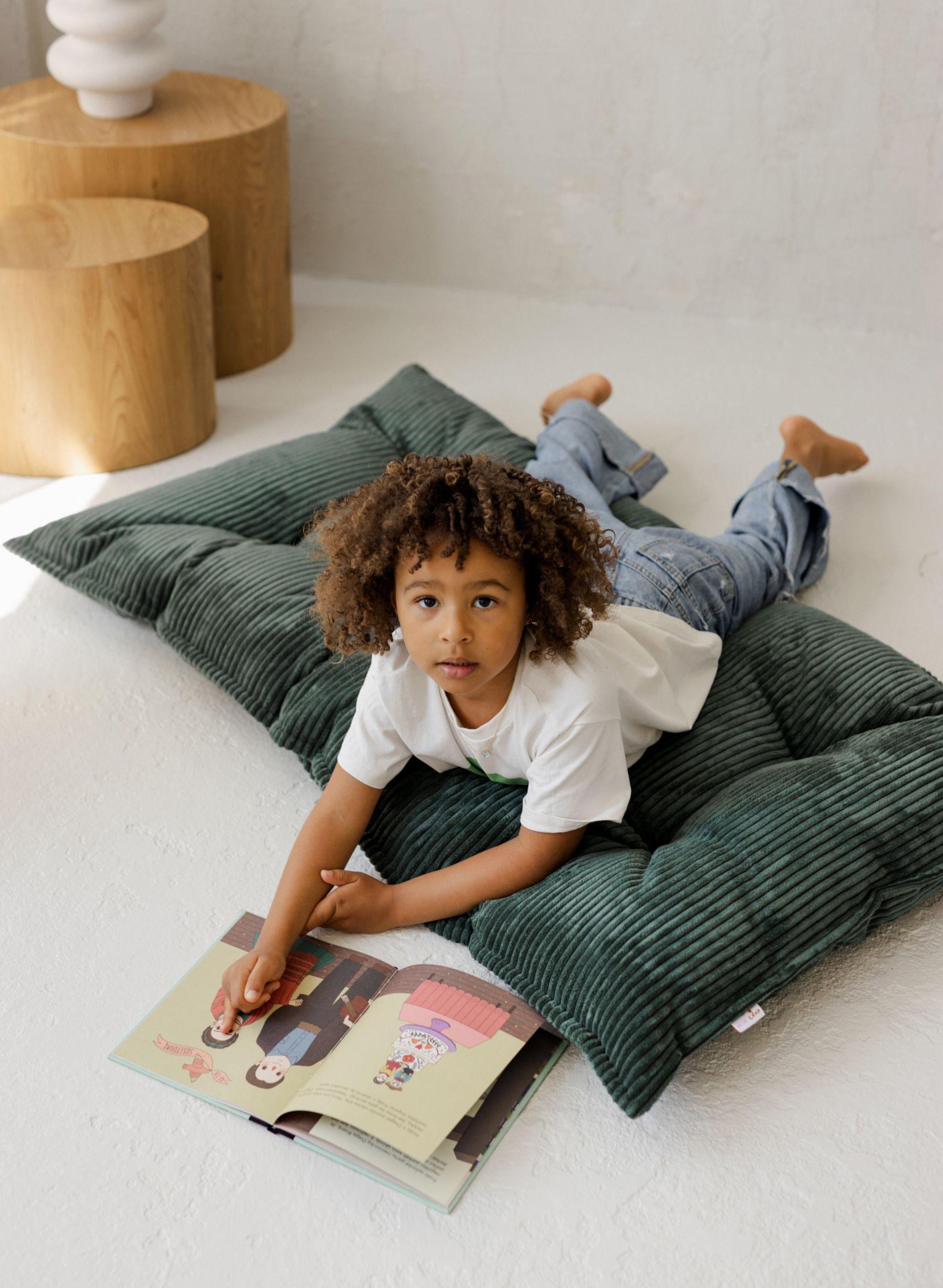 Petrol Green Tufted Corduroy Floor Cushion, French Pillow Cushion