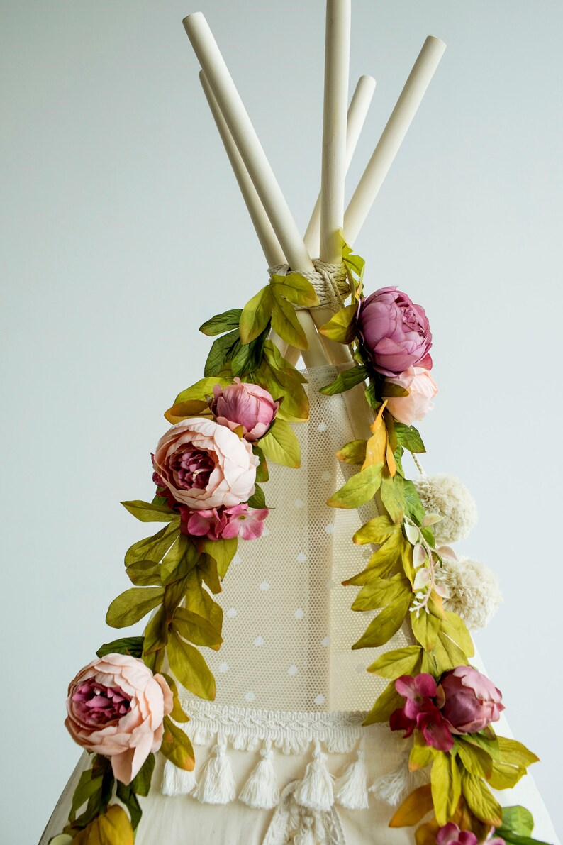 Teepee Topper from Peonies Garland Nursery garland Wedding garland Floral Garland for Boho Teepee Decor