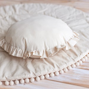 Round Ruffle Pillow, Throw Cushion, Circle Pillow, Boho Round Pillow, Decorative Pillow, Ruffle Pillow Cover, Shabby Decor, Soft Pillow image 3