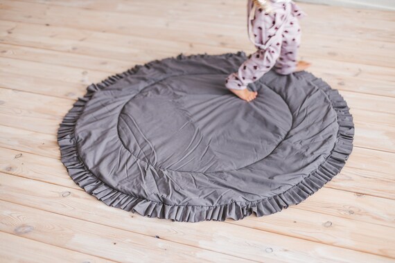 Gray Kids Floor Mat Ruffled Cotton Play Mat For Teepee Round Etsy
