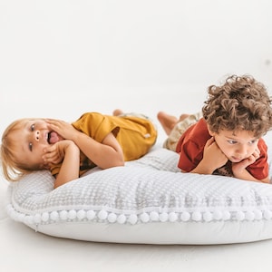 Grey floor pillow for kids, big seating cushion perfect playroom decor for toddlers
