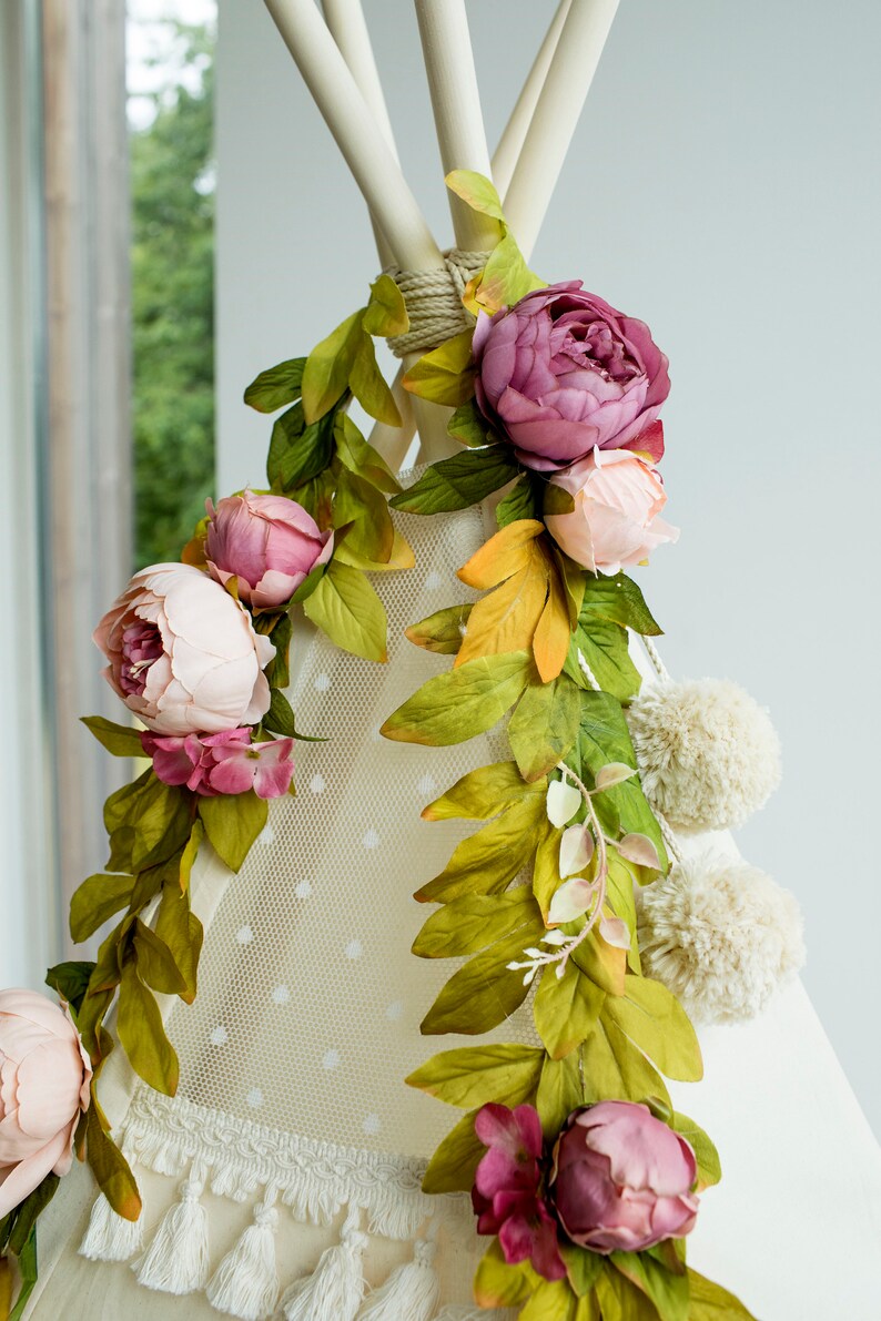 Teepee Topper from Peonies Garland Nursery garland Wedding garland Floral Garland for Boho Teepee Decor