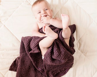 Linen Baby Swaddle Blanket in Waffle Pattern from Linen and Cotton Mix: Linen Bath Sheet, Pram Blanket