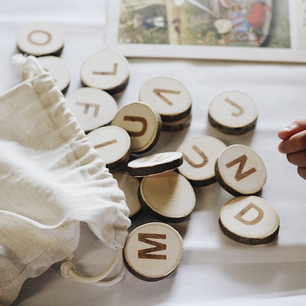 Eco-fiendly ABC Blocks: Wooden Alphabet Letters, 26 Slices for Natural Learning