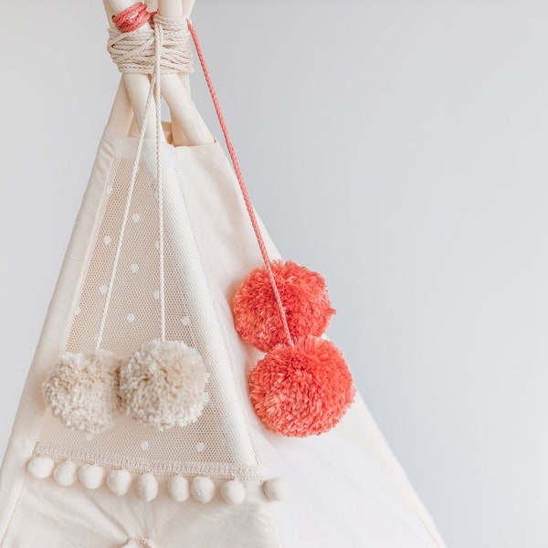 Coral Handmade Pom Poms for Nursery Decoration: Teepee Decor, Yarn Pom Poms