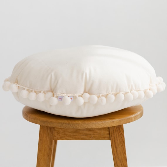 Boho Pillow, Round Throw Pillow, Pom Pom Cushion, Teepee Cushion, Cotton Pillow, Corner Pillow, Decorative Pillow, Handmade Cushion