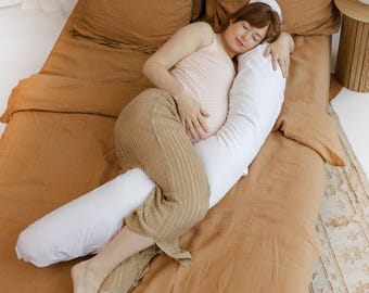 Oreiller de grossesse et d'allaitement blanc avec housse bio Meilleurs cadeaux pour maman ~ Oreiller de maternité en forme de C avec rembourrage en kapok naturel disponible