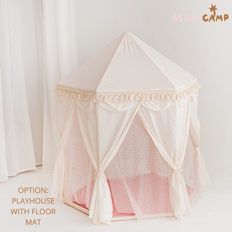 Indoor Play Tent, Kids Tent, Nursery Tent, Canvas Teepee For Kids, Children Teepee, Play Teepee, Party Teepee, Toddler Teepee, White Teepee Playhouse+FloorMat