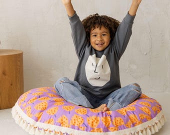 Kids Floor Cushion, Large Round Pillow With Tassels, Floor Pouf For Toddlers, Summer Renovation, Playroom Decor, Montessori Seating, Gift