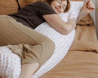 Oreiller de grossesse complet pour dormir sur le côté et soutien lombaire avec housse organique en blanc laiteux - Cadeau parfait pour une future maman ou un cadeau de baby shower