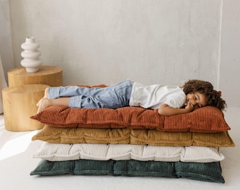 Coussin de banc en velours côtelé terracotta, coussin de siège capitonné près de la fenêtre, oreiller de sol français, coussin de sol, bloc-notes pour coin lecture, divertissement d'extérieur