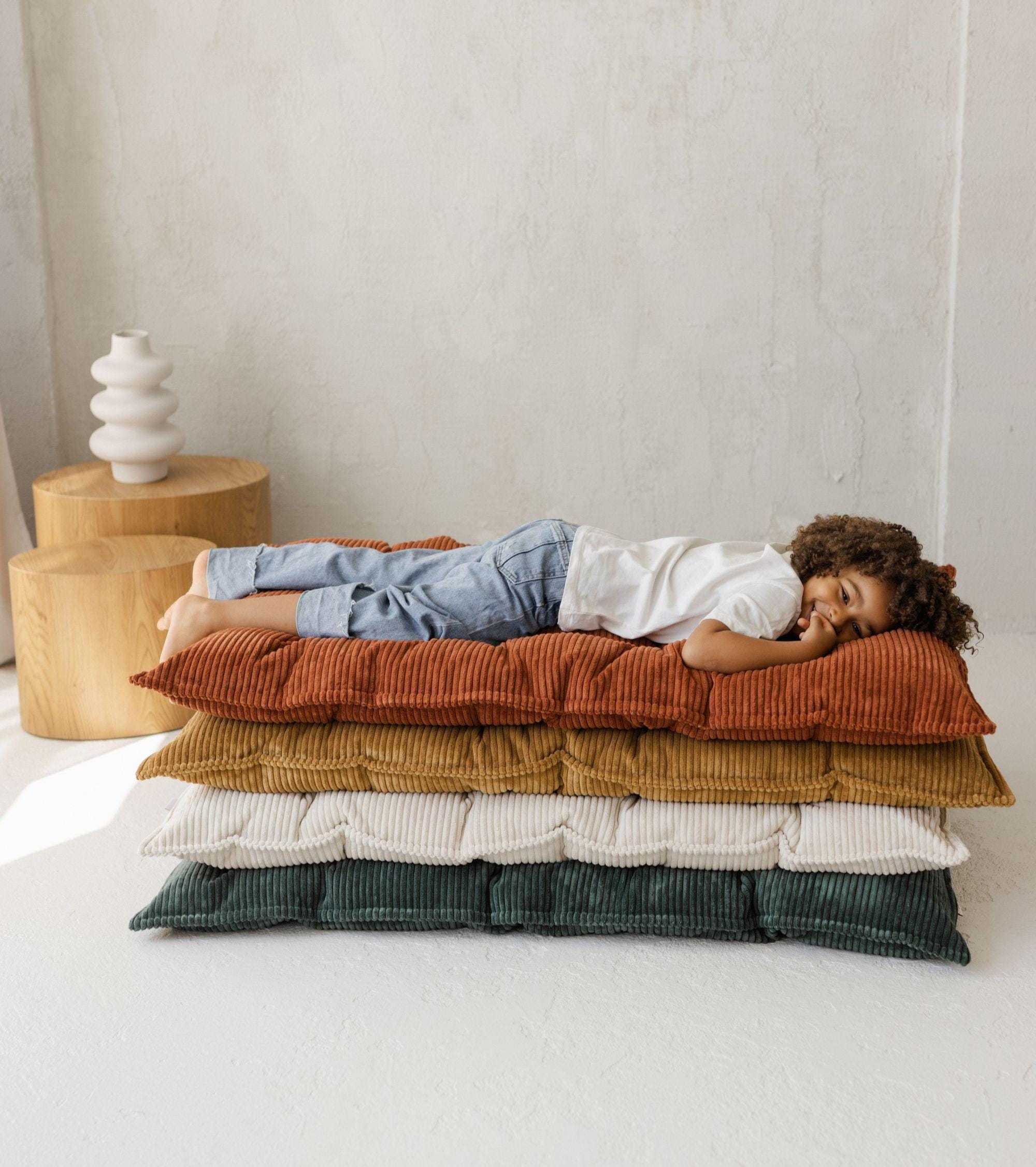 Terracotta Corduroy Bench Cushion, Tufted Window Seat Cushion