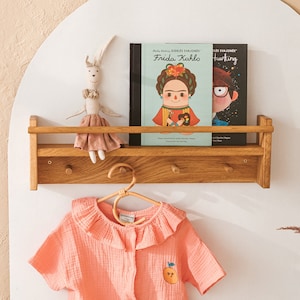 Wooden Peg Shelf ~ Shelf With Coat Rack ~ Fall Style Gift ~ Peg Rail With Shelf ~ Solid Oak Shelf With Hooks ~ Wall Mounted Wood Peg Rail