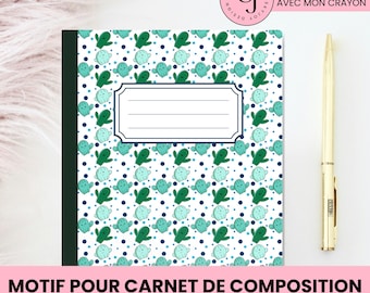 Composition notebook cover - Cute notebook designs - Digital notebook cover - Home school notebook - Green notebook gift - Cactus notebook