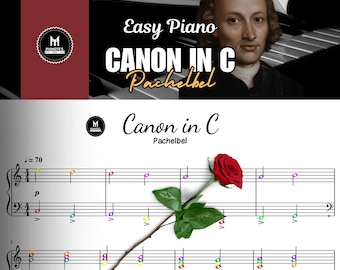 Pachelbel Canon in C Easy Piano Sheet Music | Color Coded Notes (Digital Download)
