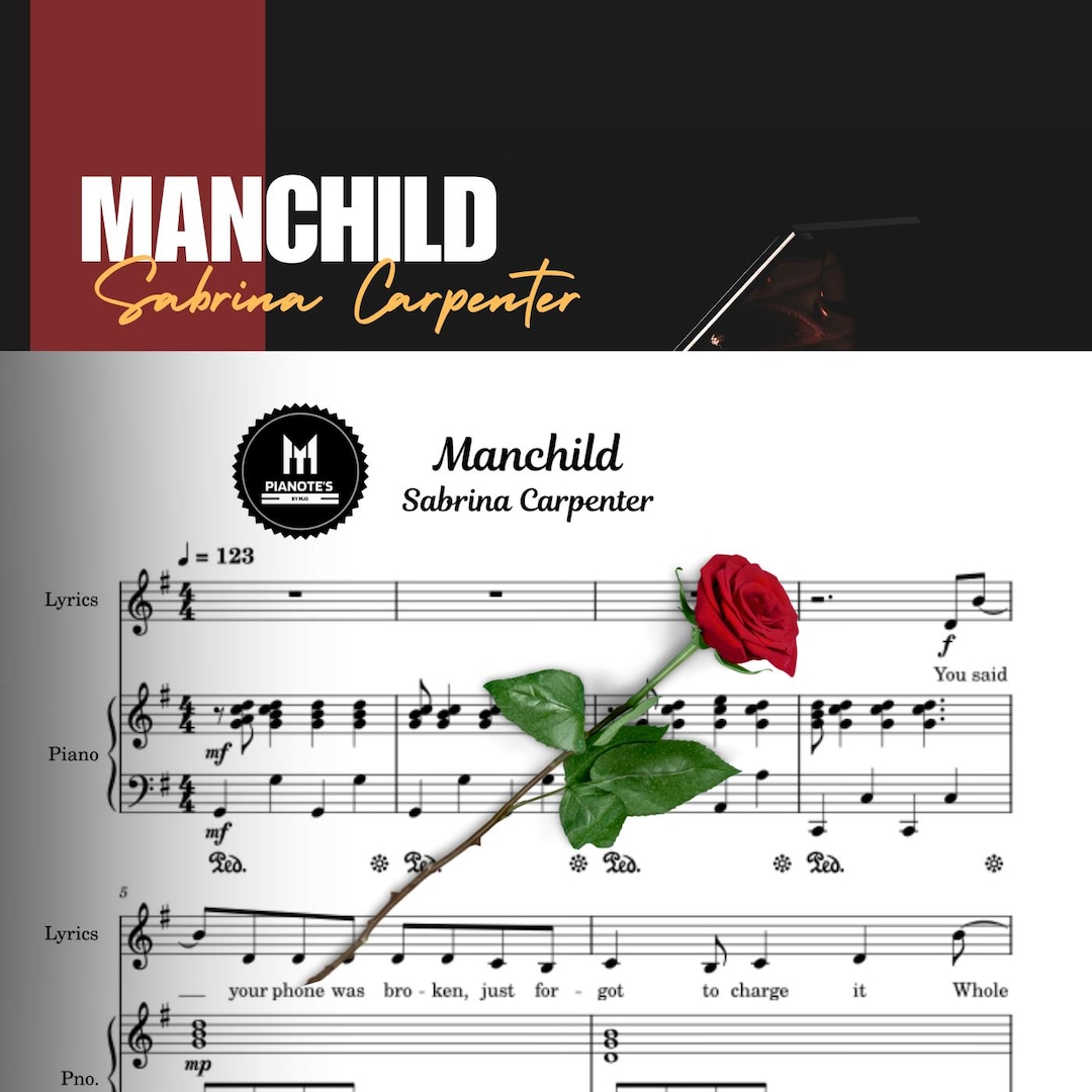 Manchild Sabrina Carpenter piano sheet music cover image representing a piano-focused arrangement