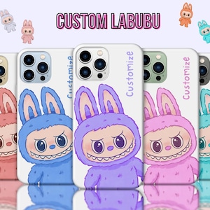 coque de portable personnalisable mignonne Labubu | Couleur et texte personnalisables | Adorable cadeau Labubu pour elle | Cadeau pour lui | Dessin animé Labubu