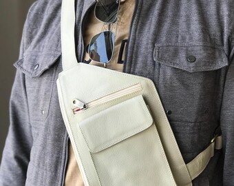 Elias: Heren leren schoudertas, kleine messengerbag, telefoontasje, tas van echt leer, cadeau voor mannen