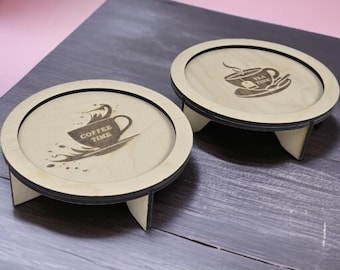 Modèle de sous-verre café et thé découpé au laser SVG : contreplaqué de 3 mm (téléchargement numérique)