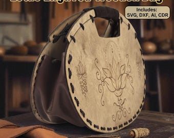 Lotus gegraveerde houten tas patroon SVG – handtas/portemonnee sjabloon voor knutselen