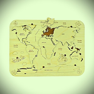 Weltkarte Puzzle aus Holz für Kinder - Montessori Geographie Spielzeug Laser geschnitten 3 mm Sperrholz, cdr, dxf, ai, svg Dateiformate