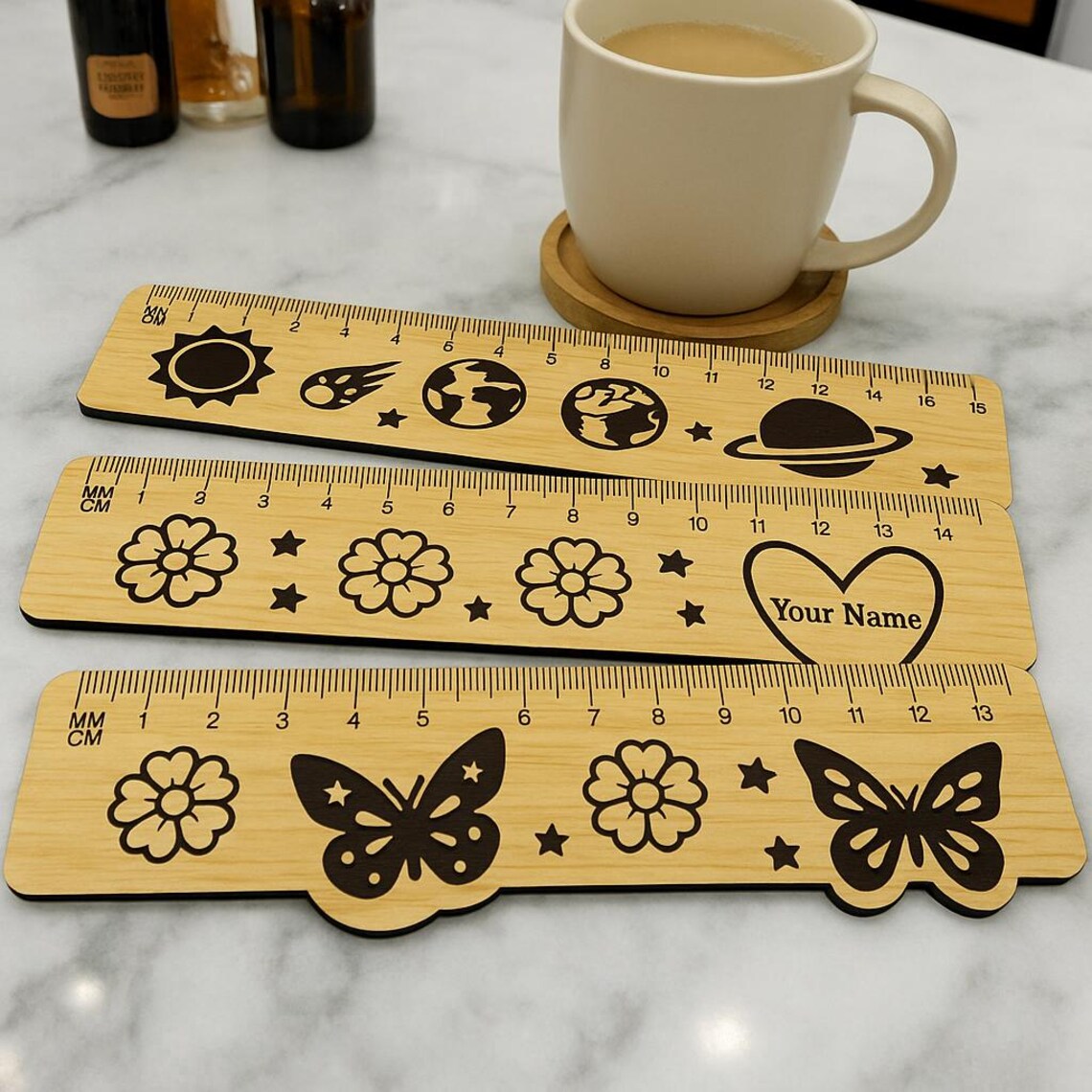 Personalized Wooden Ruler Set Custom Engraved School Supplies , Cdr ...