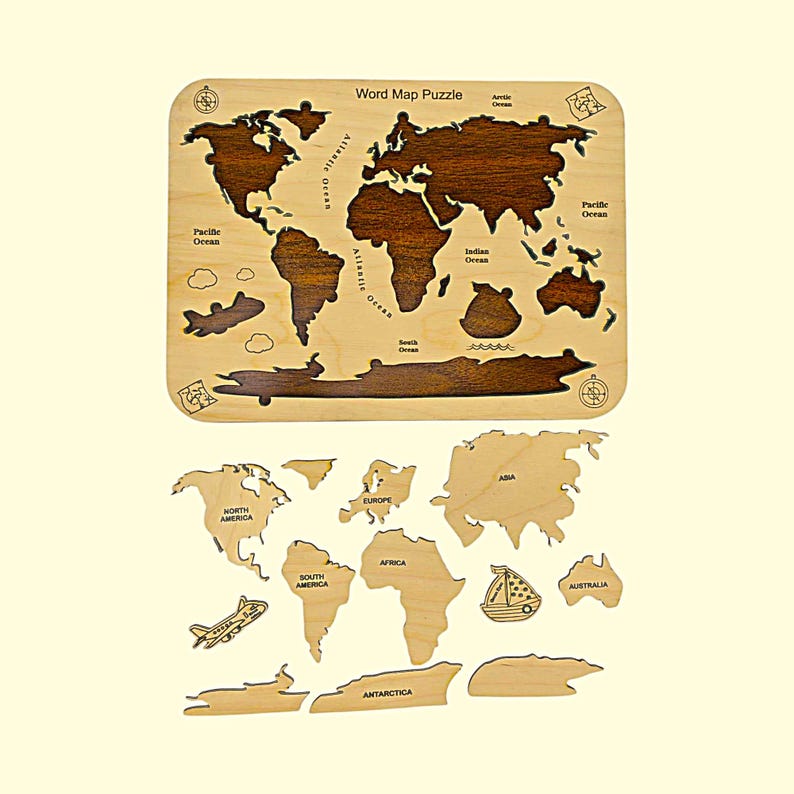 Wooden World Map Puzzle for Kids: Montessori Geography Toy (digital ...