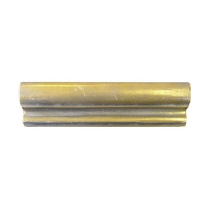 May include: A gold-colored, decorative molding piece with a detailed, layered design. The molding has a slightly weathered appearance, suggesting an antique or vintage aesthetic. The piece is likely used for architectural or decorative purposes.