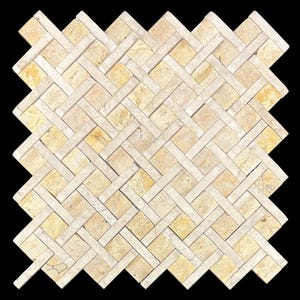 Coralina Travertin / Botticino Marmor Finslipad Salamanca Vävmosaik