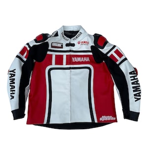 Blouson de course en cuir de motard MotoGP en cuir de vachette véritable Blouson de course en cuir de motard pour motards Blouson de sécurité routière en cuir pour motards Blouson de motard Yamaha