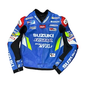MotoGP biker racing Leather Jacket genuine Cowhide Bikers Racing leather Jacket road safety leather jacket for riders Suzuki Biker Jacket