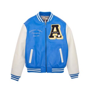 Handmade Blue White Icon Military Men Avirex Real Bomber American Flight Jacket Leather Jacket - 100% Genuine Leather | Perfect Gift for Him