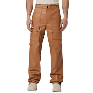 Men's Cargo Genuine Leather Pants - Handmade Brown Leather Pants - Real Leather Cargo Pants - Gift for Him