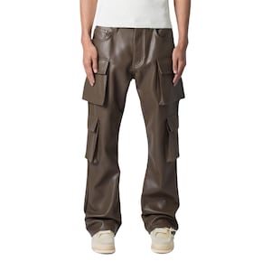 Men's Cargo Genuine Leather Pants - Handmade Brown Leather Pants - Real Leather Cargo Pants - Gift for Him